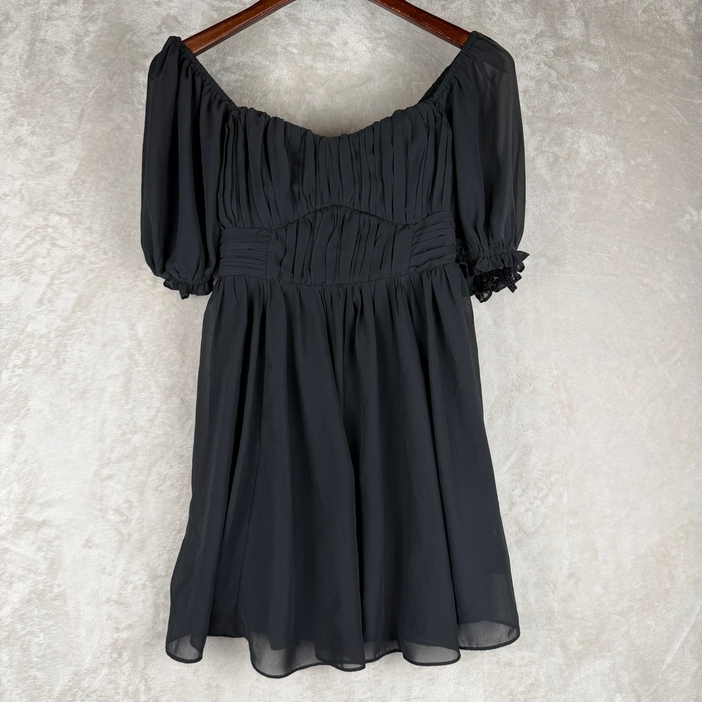 Abercrombie & Fitch Black Chiffon Puff Sleeve Mini Dress Smocked Back Small